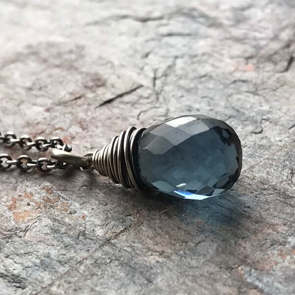 Blue Topaz Quartz Sterling Silver Briolette Pendant Necklace