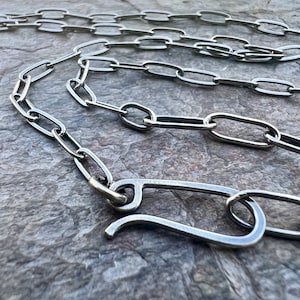 Sterling Silver Rectangular Chain - Adjustable Chain with Handmade Hook Clasp and Extender - Solid 925 Sterling Silver