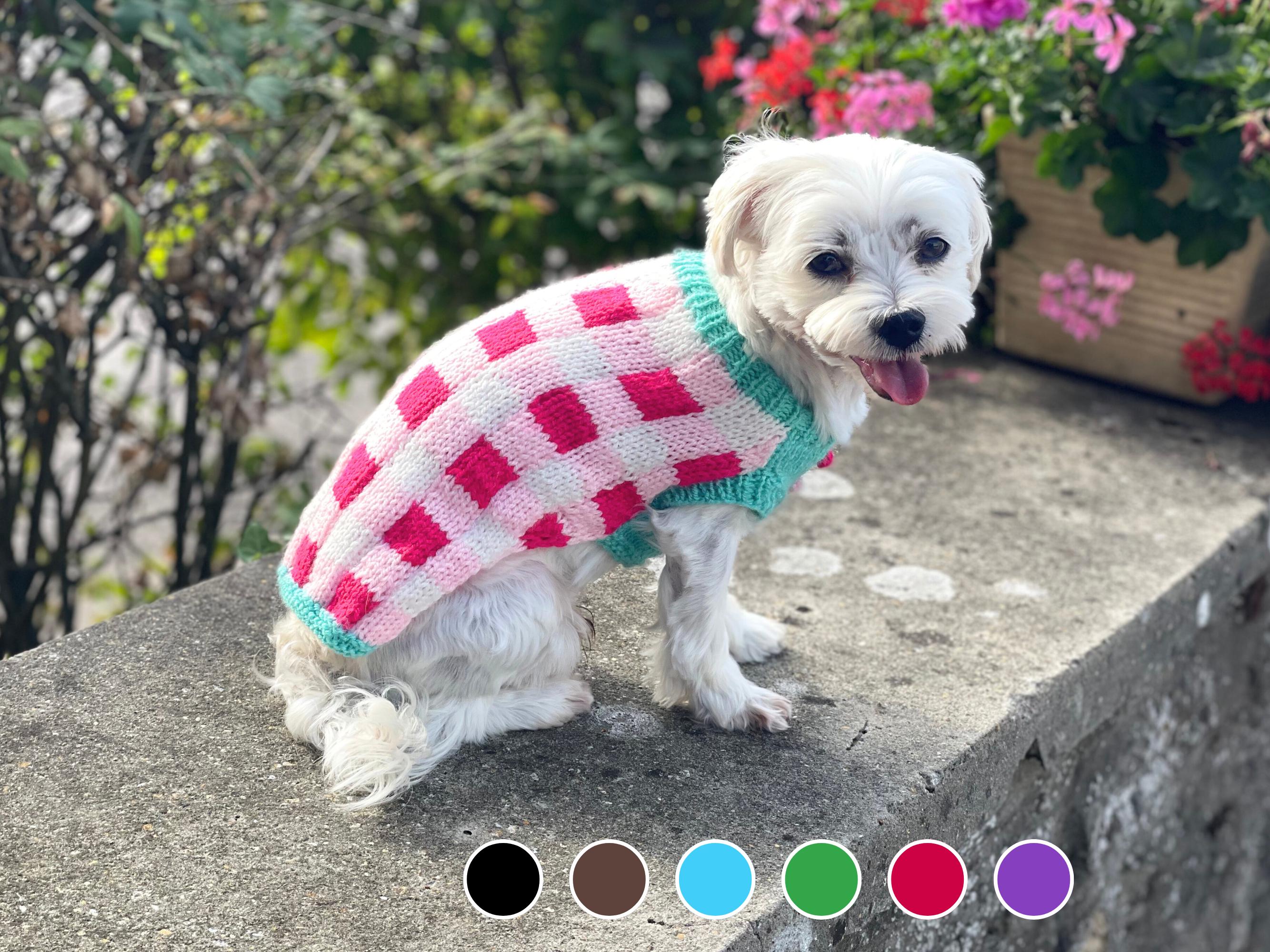 手作りカラフルギンガム犬用セーター：小型犬用ニットウェア、6色 
