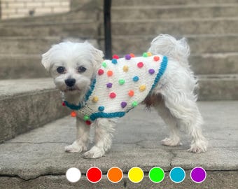 Hondentrui met levendige regenboogpompon – handgemaakte gebreide hondentrui, aangepaste rib 7 kleuren |