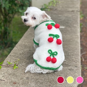 Cherry Pompom Dog Sweater | Lightweight Knitwear for Small Dogs - Yorkie, Maltese, Chihuahua, Puppy | Handmade Custom Dog Outfit | Dog Gift
