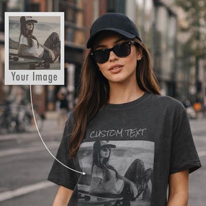 Camiseta con foto personalizada / Camiseta vintage con imagen descolorida / Camiseta retro con foto personalizada / Regalo con imagen personalizada / Camiseta gráfica negra lavada