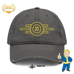 Fallout Vault-Tec - Vault 33 Embroidered Baseball Cap, Tv Memorabilia, Cosplay, Comicon, Nuka Cola, Hat, Tv Show, Weather-worn
