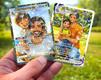 Personalized Pokemon Cards Fathers Day in Graded Slab. Unique gift for Dad's in a Hard case, Collectors Edition or Standard Edition Mount