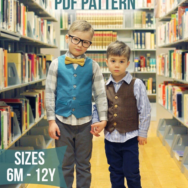 Schoolboy Vest PDF Pattern - Size 6m to 12Y - Boys Vest PDF Pattern by Sew Much Ado