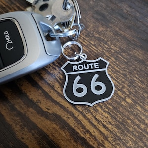 Route 66 Keychain: Laser Cut Black Acrylic
