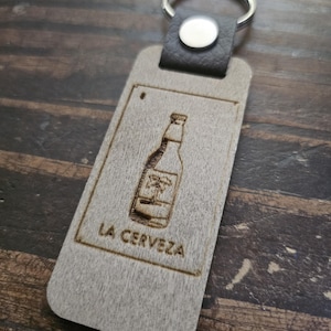 Loteria Keychain &quot;La Cerveza&quot;- Custom Laser Engraved- wood keychain - Fun gift