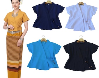 Thailändsk Lanna-blus - Traditionell thailändsk bomullstopp - Thailändsk skjorta - Bomullsskjorta - Bröstvidd 86-101 cm