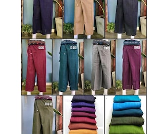 Long Thai Fisherman Pants - Traditional Thai Wrap Pants - Yoga Pants - Unisex Thai Fisherman Pants - From Northern Thailand
