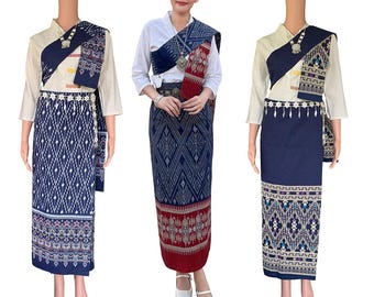 Set Thai Salong+Sabai - Cotton Salong - Free Size -Asian Salong - Lanna Style