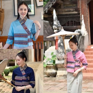 Thai Lanna Blouse - Thai Traditional Cotton Top - Thai Shirt - Cotton Shirt -Chest 34-44&quot;”