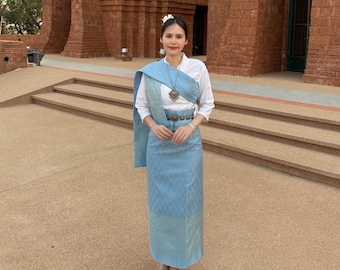 Parure de salon thaïlandais + sabai avec entoilage thermocollant - tissu en soie - taille libre - salon asiatique - style Lanna