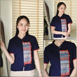 Thai Lanna Blouse - Thai Traditional Cotton Top - Thai Shirt - Cotton Shirt -Chest 36-42&quot;”