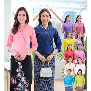 Thai Lanna Blouse - Thai Traditional Cotton Top - Thai Shirt - Cotton Shirt -Chest 34-42&quot;