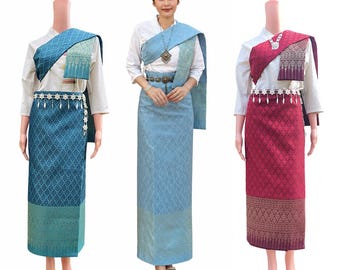 Parure de salon thaïlandais + sabai avec entoilage thermocollant - tissu en soie - taille libre - salon asiatique - style Lanna