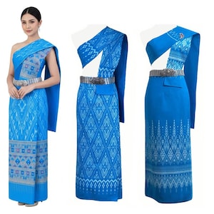 Set Thai Salong+Sabai - Cotton Salong - Free Size -Asian Salong - Lanna Style