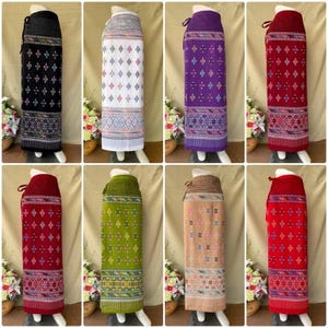 Sarong thailandese in stile Lanna - Abbigliamento tradizionale thailandese e laotiano - Sarong in cotone - Abbigliamento vintage