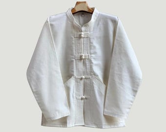 Camisa de algodón Lanna para hombre - Cuello mandarín estilo tailandés / Moda tradicional del norte de Tailandia / Disponible en seis colores
