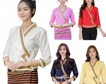 Chemisier thaïlandais Lanna - Haut en coton traditionnel thaïlandais - Chemise thaïlandaise - Chemise en coton - Poitrine de 34 à 42 pouces