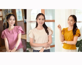 Chemisier thaïlandais Lanna - Haut en coton traditionnel thaïlandais - Chemise thaïlandaise - Chemise en coton - Poitrine de 34 à 44 pouces