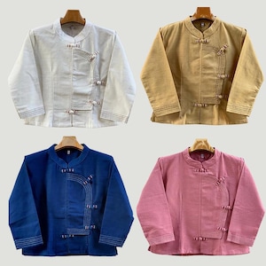 Thailändische Lanna-Bluse - Traditionelles thailändisches Baumwolloberteil - Thailändisches Hemd - Baumwollhemd -Brustumfang 92-111 cm - Neun Farben erhältlich