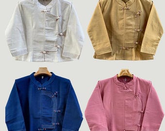 Thai Lanna Blouse - Thai Traditional Cotton Top - Thai Shirt - Cotton Shirt -Chest 36"-44" - Available Nine Colors