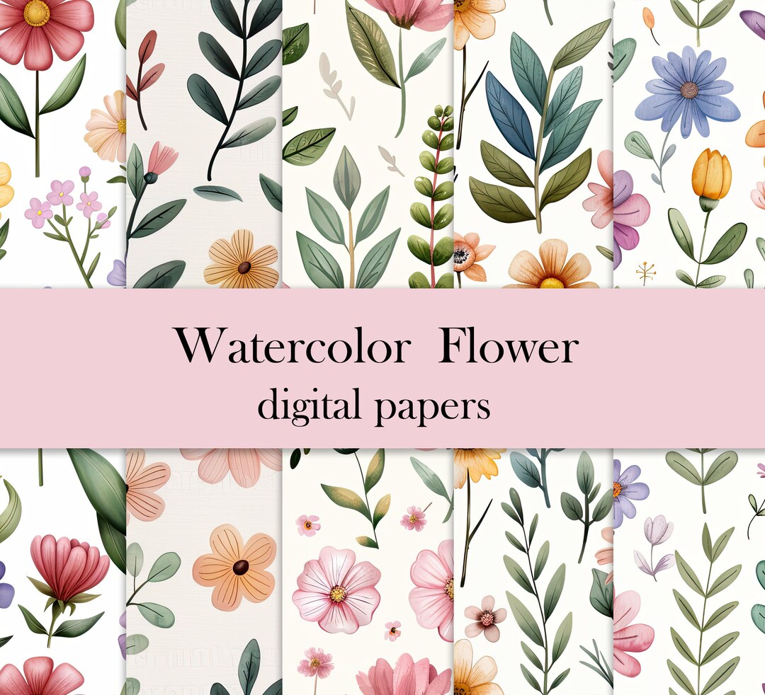 Watercolor Flower Digital Paper, Floral Seamless Pattern - Etsy