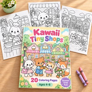 かわいい小さなお店ぬりえ：動​​物のシーン20種類（対象年齢：4～8歳）