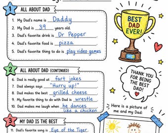 Cuestionario para el Día del Padre: Todo sobre papá y el abuelo / Regalo de un niño (Imprimible)