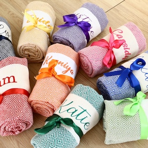 Personalized Bachelorette Party Towel, Turkish Beach Towel, Bridal Shower Favors, Bridesmaid Gift, Custom Gift for Her, Wholesale Towel