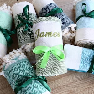 Personalized Beach Towel, boyfriend gift, girlfriend gift, custom embroidery, personalized name, monogrammed gifts, bulk towel, party towel
