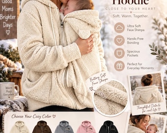 Cozy Babywearing Hoodie, Soft Sherpa Maternity Jacket, Baby Carrier Cover Hoodie, Warm Mom and Baby Coat, New Mom Gift