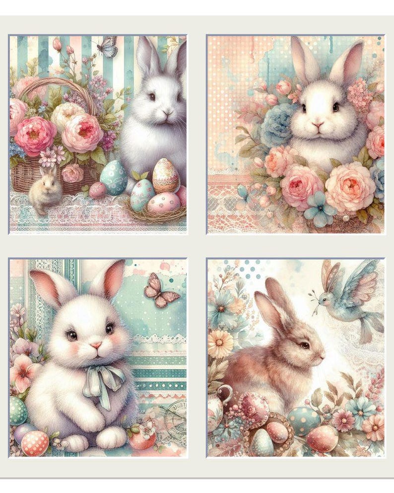Spring EASTER Bunny Junk JOURNAL Cards, Tags, Pockets, Shabby Chic ...