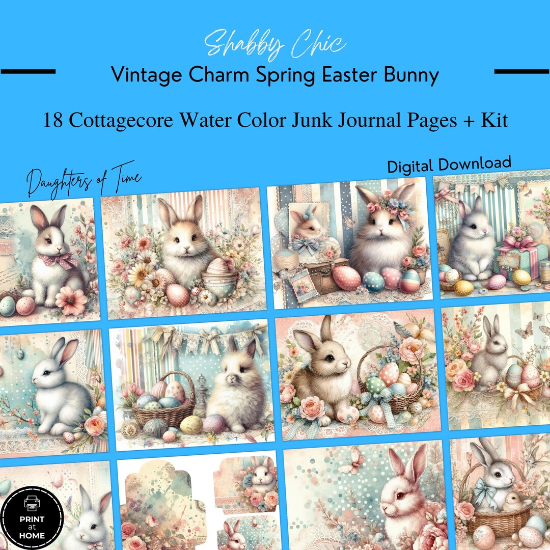 Shabby Chic EASTER BUNNY Junk Journal Kit: Whimsical Spring Ephemera ...