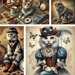 STEAMPUNK CATS - 10 jolies images éphémères - Junk Journal, artisanat, fantastique, fantaisiste, art numérique, téléchargement immédiat imprimable numérique