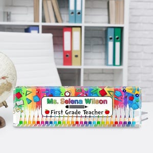 Personalized Chalkboard Teacher Name Plate, Acrylic Desk Sign for Classroom Decor, Back to School Gift, Gift For Teacher, Teacher Name Desk
