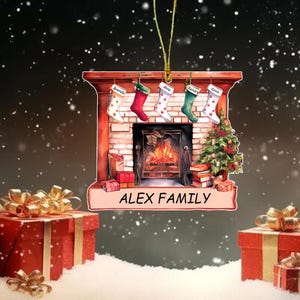 Personalized Family Christmas Ornaments, Family Christmas Stocking Ornament, Stockings on Fireplace, Fireplace Mantle Ornament With Names