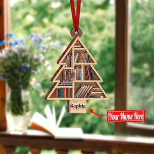 Personalized Book Lover Christmas Ornament, Retro Book Wood Ornament, Custome Book Lover Gift, Book Club Gifts for Book Lover