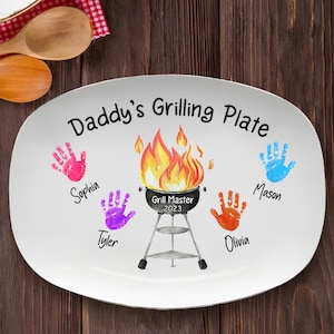 Personalized Dad’s Grilling Plate,  Best Flippin’ Dad Ever BBQ Platter, Custom Father&#39;s Day Gift from Kids, Daddy 2025, Grandpa Plate