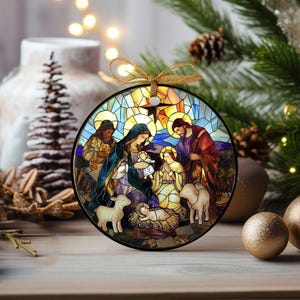 Krippe Katholischer Suncatcher, Krippe Religiöses Acryl Fenster hängende Verzierung, Geschenk für Religiöses, Hängendes Kunstdekor
