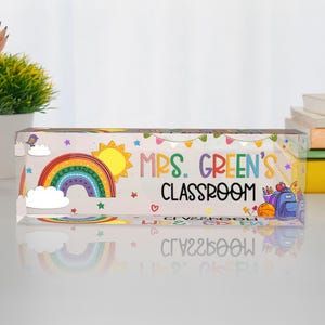 Custom Teacher Name Plate,Desk Name Sign Acrylic Plaque,Colorful Rainbow Classroom Sign,Custom Acrylic Block Gift forTeacher,Classroom Decor