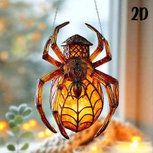 Halloween Spider Acrylic Window Hanging, Gothic Fall Decor, Creepy Cute Suncatcher,Spiderweb Window Sign for Halloween Party,Spider Ornament