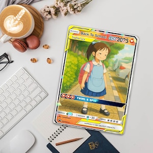 Carte à collectionner personnalisée pour la rentrée des classes, carte de style Pokémon personnalisée pour enfants, cadeau prénom étudiant, souvenir d'école anime personnalisé, étudiant anime