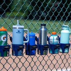 Baseball Gift, Bottle Holder for Fence, Holds Stanley, Yeti, Gatorade Products, Baseball and Softball Dugout Organizer, Made in USA