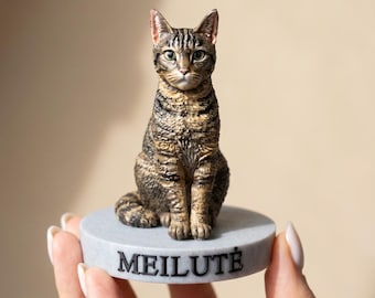 Kundenspezifische 3D-Katzenstatue vom Foto, personalisierter Katzenandenken, Katzendenkmal