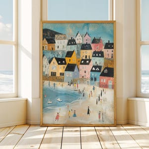 Whimsical Seashore Printable Wall Art Colorful Costal Painting Neutral Summer Farmhouse Decor Maritime Wall Art Digital Download