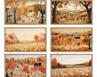 Niedliche Herbst-TV-Bilderrahmen (6 Dateien) – Neutrale Herbst-TV-Bilderrahmen für Samsung-Fernseher in warmen Farbtönen – Niedliche Herbst-Dornbilder im Dorfstil – Digitaler Download