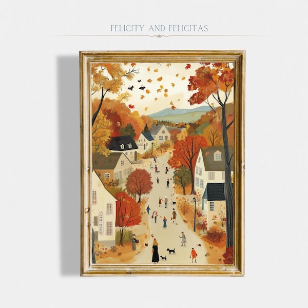 Cozy Fall Printable Wall Art Cute Autumn Decor Warm Tone Cottagecore Printable Cozy Season Cityscape Printable Art Digital Download