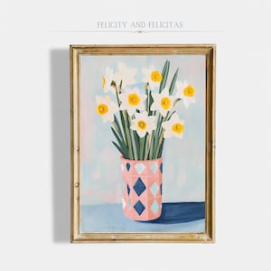 Pastel Daffodils Printable Wall Art, Spring Flower Painting, Spring Floral Home Decor, Vintage Spring Flower Painting, Digital Download