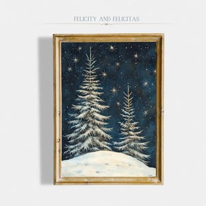 Winter Forest Printable Wall Art Navy Blue Christmas Wall Decor